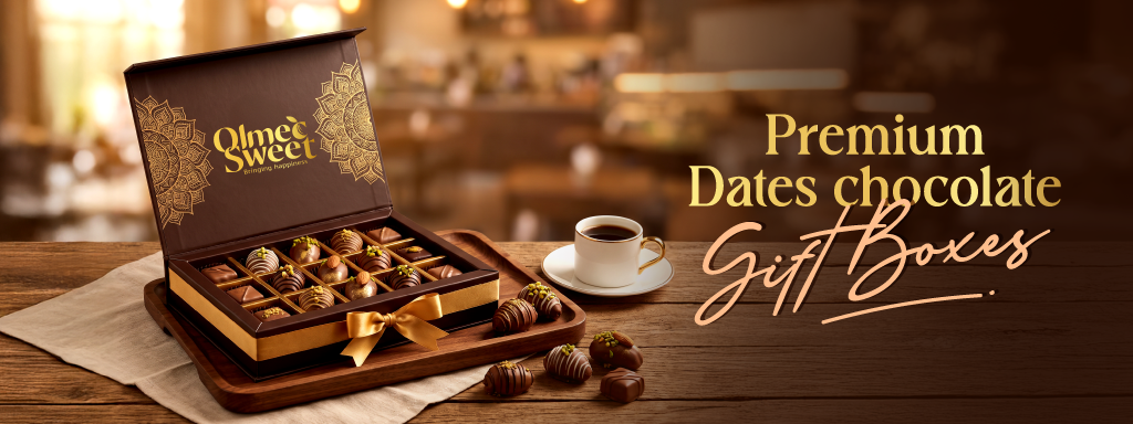 Premium dates chocolate gift boxes displayed in luxury packaging with assorted handcrafted chocolate-covered dates and coffee, perfect for corporate gifting, Ramadan gifts, Eid gift boxes, wedding favors, birthdays, anniversaries, and festive celebrations.